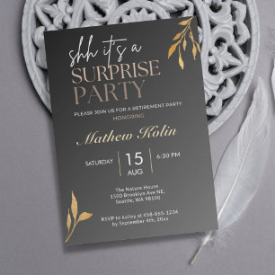 Simple Black Surprise Retirement Party Online  Invitation