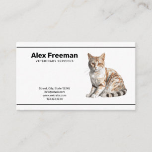 Simple Black Text Cat Illustration Veterinarian Business Card