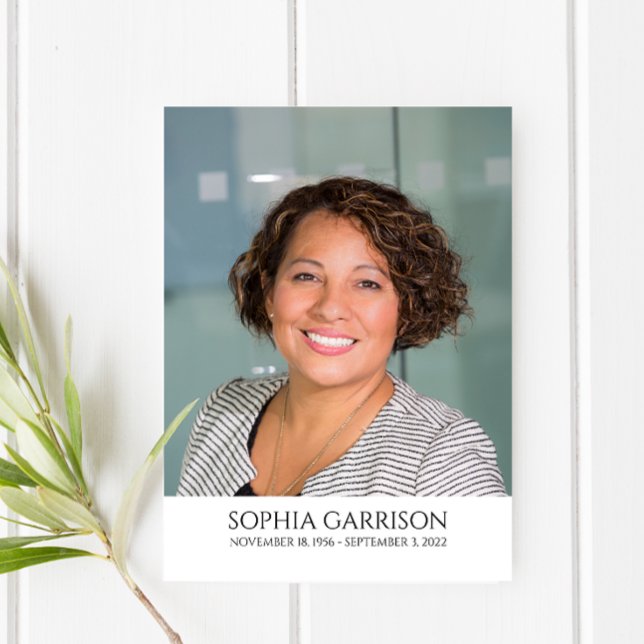 Simple Black Text Funeral Prayer Card with Photo (Creator Uploaded)