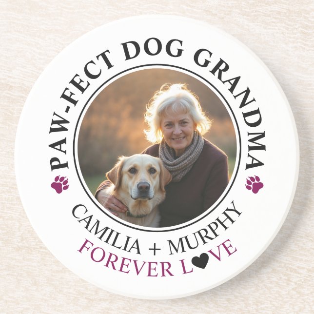 Simple Black Text Funny Dog Grandma Photo Coaster (Front)