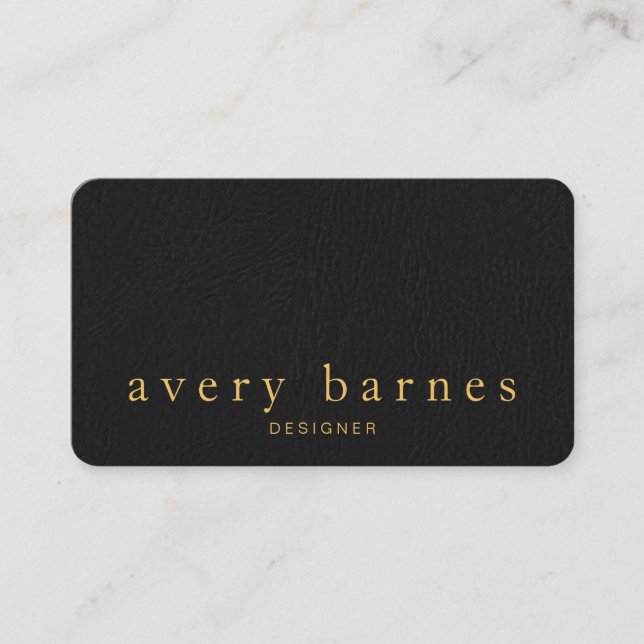 Simple Black Textured Leather Look Professional Business Card (Front)