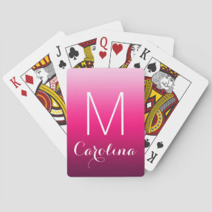 Simple Black to Pink Gradient Monogram Playing Cards