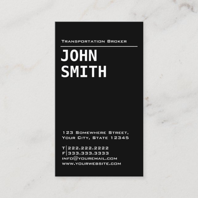 Simple Black Transportation Broker Business Card (Front)