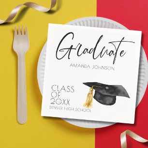 Simple Black Typogaphy Graduate Graduation Napkin