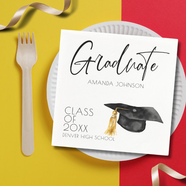 Simple Black Typogaphy Graduate Graduation  Napkin (Creator Uploaded)