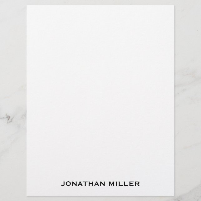 Simple Black Typographic Name Stationery Custom Letterhead (Front)