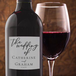 Simple Black Typography Modern Formal Wedding Sparkling Wine Label