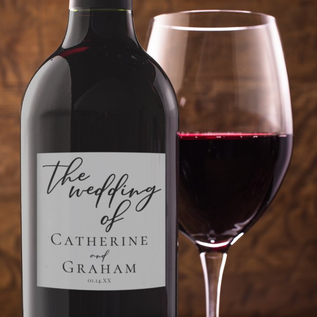 Simple Black Typography Modern Formal Wedding Sparkling Wine Label (Creator Uploaded)