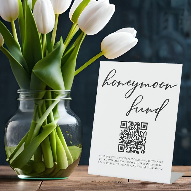 Simple Black Typography Wedding Honeymoon Fund Pedestal Sign (Creator Uploaded)