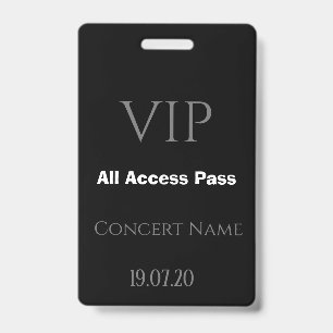 Simple Black VIP All Access Pass Concert Badge ID Badge