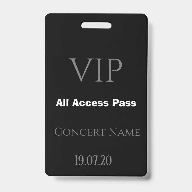 Simple Black VIP All Access Pass Concert Badge ID Badge (Front)