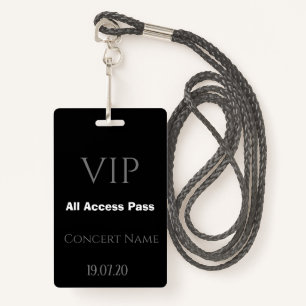 Simple Black VIP All Access Pass Concert Badge ID Badge