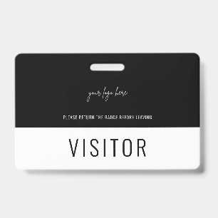 Simple Black Visitor Pass Company Logo ID Badge