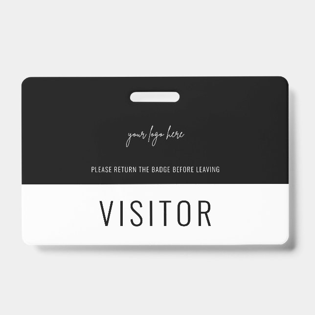 Simple Black Visitor Pass Company Logo ID Badge (Front)