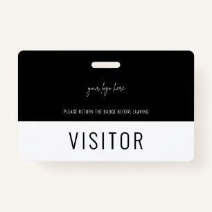 Simple Black Visitor Pass Company Logo ID Badge