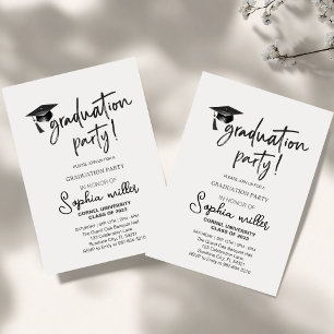 Simple Black watercolor Cap high School Graduation Invitation