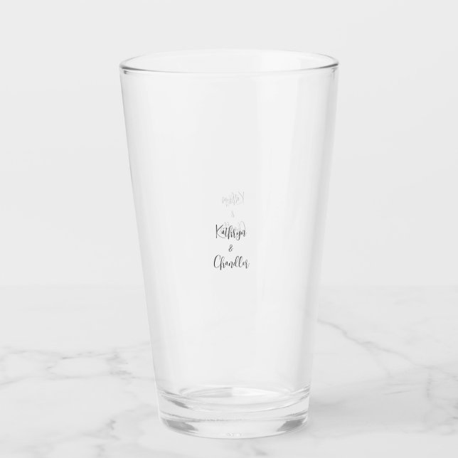 Simple Black Wedding Couple Names Wedding  Glass (Front)