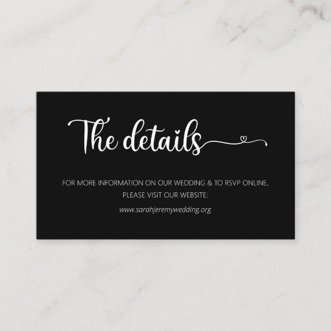 Simple Black Wedding Details Website Enclosure (Front)