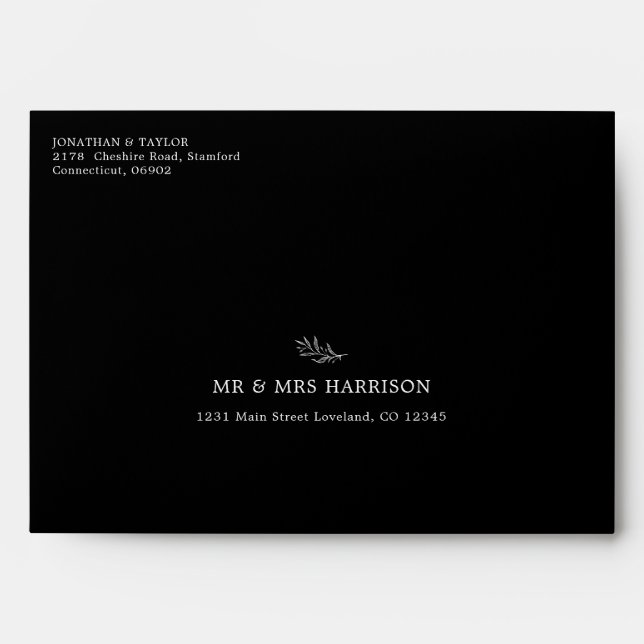 Simple Black Wedding  Envelope (Front)