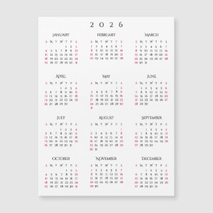 Simple Black White 2026 New Year Magnetic Calendar