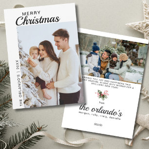 Simple Black White 2 Photo Merry Christmas Holiday Card