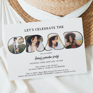Simple black white 3 photos script graduation invitation