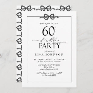 Simple Black & White 60th Birthday Party Bow Invitation