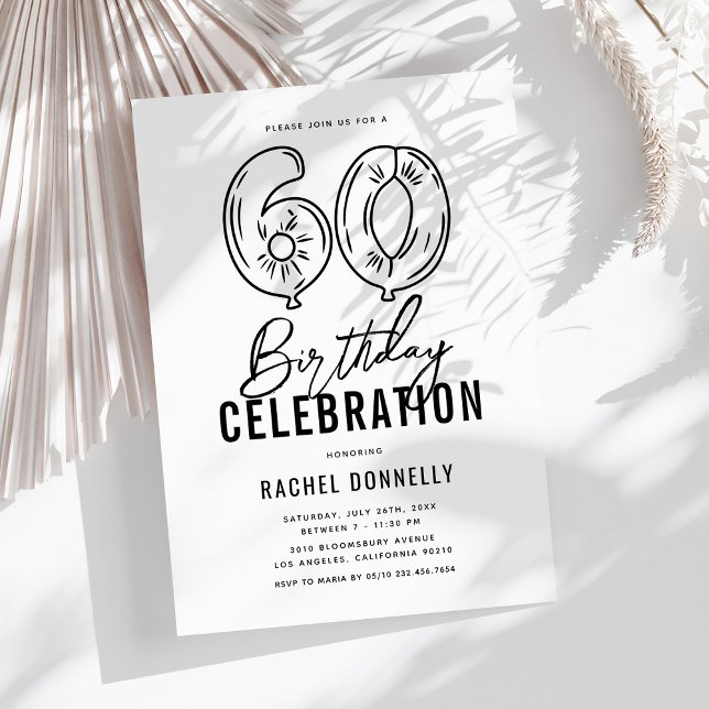 Simple Black & White 60th Birthday Party Invitation (Creator Uploaded)
