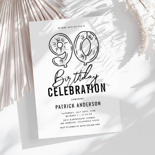 Simple Black & White 90th Birthday Party Invitation