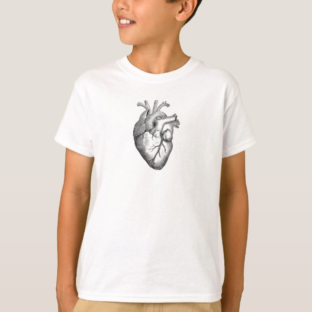 Simple Black White Anatomy Heart Illustration T-Shirt (Front)