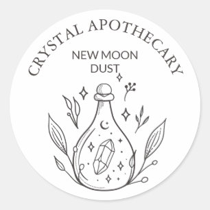 Simple Black & White Apothecary Crystal Bottle Classic Round Sticker