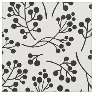 Simple Black White Berry Botanical Pattern Fabric