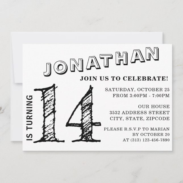 Simple Black & White Birthday Invitation | ANY AGE (Front)