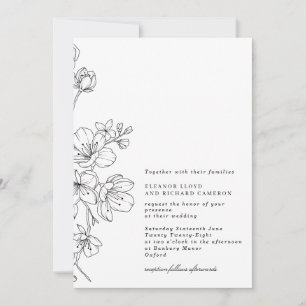 Simple Black & White Blossom Floral Wedding Invitation
