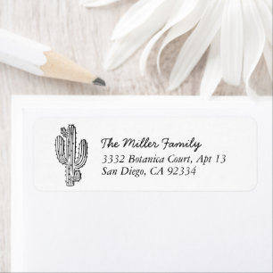 Simple Black & White Boho Cactus Return Address
