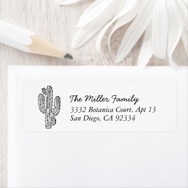 Simple Black & White Boho Cactus Return Address (Insitu)