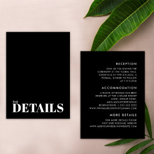 Simple Black White Bold Minimal Wedding Details Enclosure Card