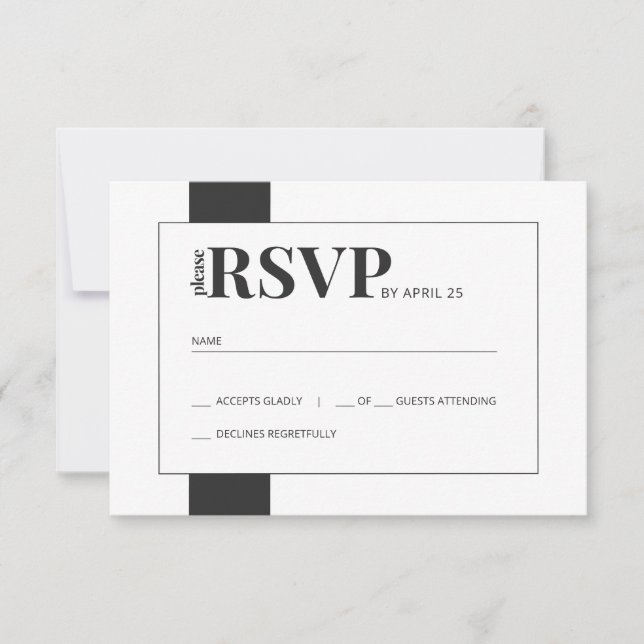 Simple black & white bold minimal wedding RSVP Card (Front)