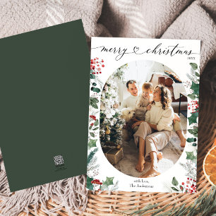 Simple Black White Botanical Photo Christmas Card