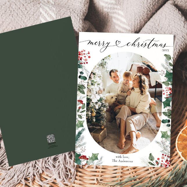 Simple Black White Botanical Photo Christmas Card (Creator Uploaded)