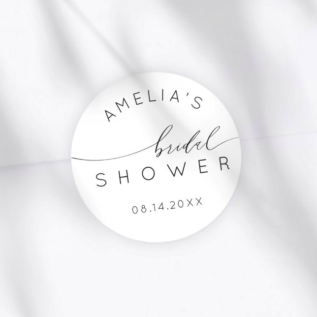 Simple Black & White Bridal Shower Classic Round Sticker (Creator Uploaded)