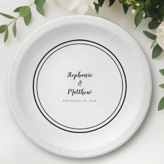 Simple Black White Bride & Groom Wedding  Paper Plate