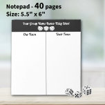 Simple Black White Bunco Dice Table Tally Notepad<br><div class="desc">Bring your game night to life with this fun Bunco tally sheet notepad, designed to keep every round organised and stress-free. With 40 easy tear-off pages, tracking wins, scores, and player progress becomes effortless, so you can focus on laughter, friendly competition, and unforgettable moments with friends. Perfect for Bunco lovers...</div>