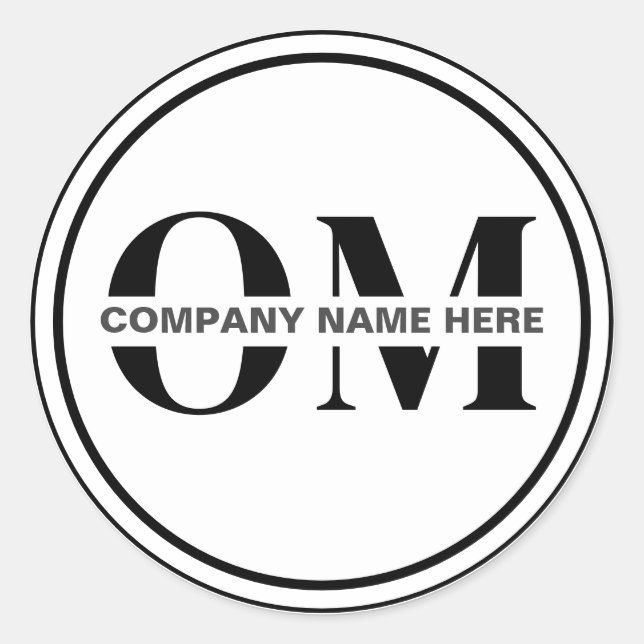Simple Black & White Business Monogram Custom Logo Classic Round Sticker (Front)