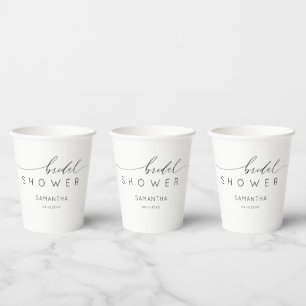 Simple Black & White Calligraphy Bridal Shower Paper Cups