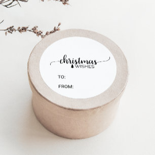Simple Black & White Calligraphy Christmas Name Classic Round Sticker