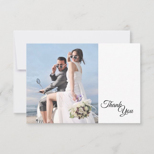 Simple Black White Calligraphy Frame Photo Flat Thank You Card (Front)