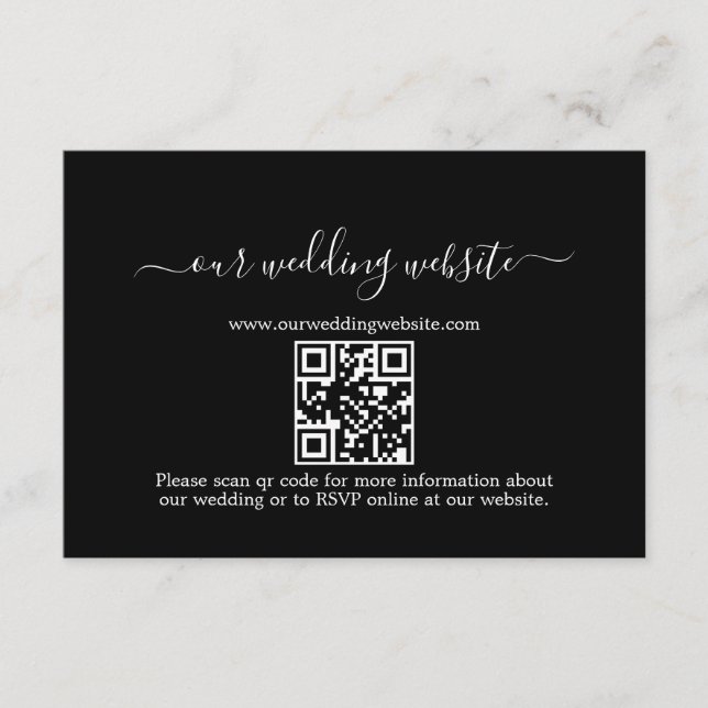 Simple Black White Calligraphy QR Code Wedding  Enclosure Card (Front)