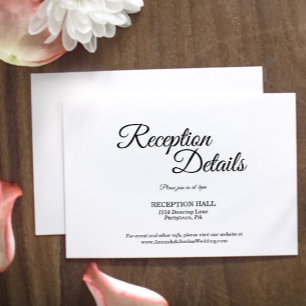 Simple Black White Calligraphy Reception Details Enclosure Card