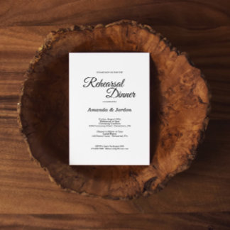 Simple Black White Calligraphy Rehearsal Dinner Invitation